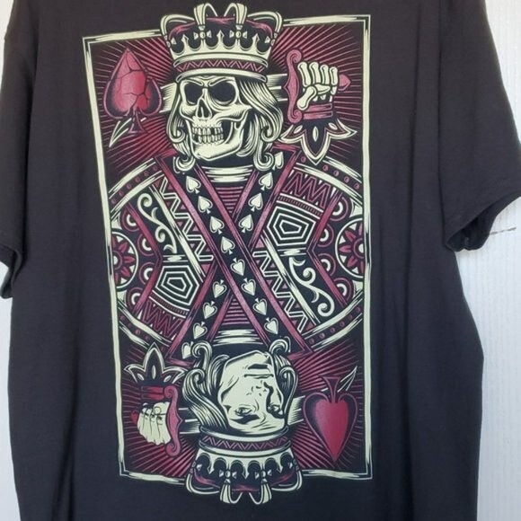 Skeleton and King of Spades on Black Graphic T-Shirt  - D O M   playing cards XL - Picture 1 of 7